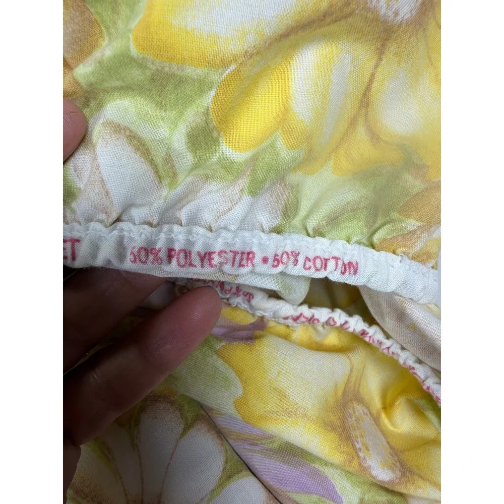 Vintage Cannon Monticello Full Sheet Set Yellow Floral Daisy 70s Retro Muslin